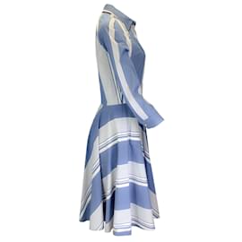 Autre Marque-Monse Blue / White Striped Long Sleeved Button-down Cotton Shirtdress-Blue