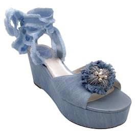 Autre Marque-Rene Caovilla Sandalias de plataforma cruzadas en el tobillo de mezclilla con adornos azules-Azul