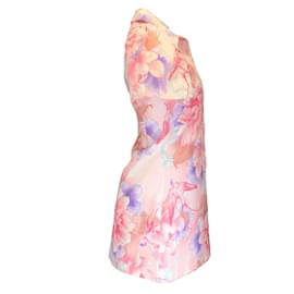 Autre Marque-Leo Lin Pink / Lilafarbenes, kurzärmliges Minikleid aus Baumwolle mit buntem Blumenmuster-Pink