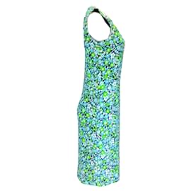 Autre Marque-Coleção Michael Kors Azul / Off white / Vestido midi sem mangas com estampa floral verde-Multicor