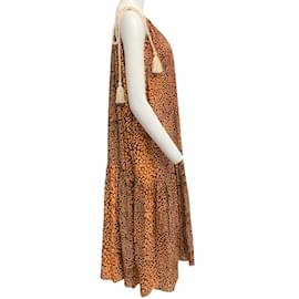 Autre Marque-Ulla Johnson Brown Print Tie Shoulder Dress-Brown