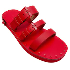 Autre Marque-Valentino Red Multi Buckle Sandals-Red