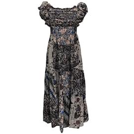 Autre Marque-Ulla Johnson Blue Multi Ruffle Dress with Back Cut Out-Blue