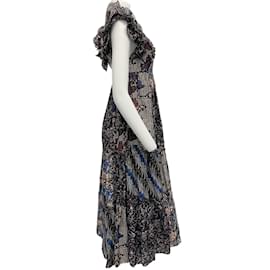 Autre Marque-Ulla Johnson Blue Multi Ruffle Dress with Back Cut Out-Blue