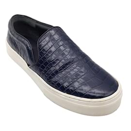 Autre Marque-Celine Navy Blue Croc Embossed Slip-On Sneakers-Blue