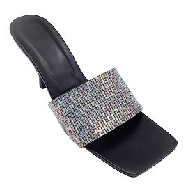 By Far Black / Silver Crystal Embellished Square Toe Sandals Black