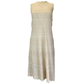 Autre Marque-D. Exterior Ivory / Gold Metallic Sleeveless Knit Dress-Cream