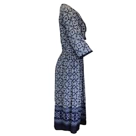 Autre Marque-St. John Bleu Marine / Blanc 2017 robe mi-longue en soie imprimée-Bleu