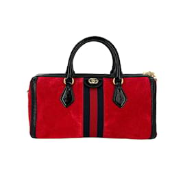 Gucci-Ophidia Boston Medium Suede 2-Ways Trunk Bag Red-Red
