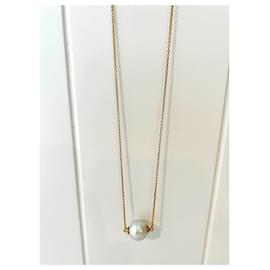 Autre Marque-Gold necklace 18 carat and pearl 15,11mm-White,Gold hardware