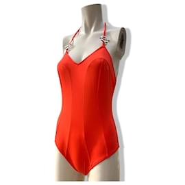 Christian Dior-Superbe maillot de bain Christian Dior, une pièce, couleur rouge pop-Rouge,Orange,Monogramme