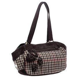 Prada Brown Houndstooth Check Bolsa de Ombro em Lã e Couro Nobuck Madras Marrom Multicor Bege Monograma