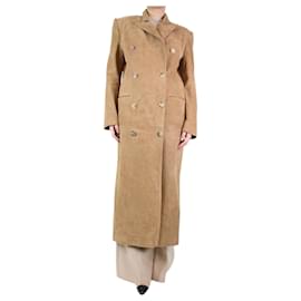 Magda Butrym-Camel suede lined-breasted coat - size UK 8-Other