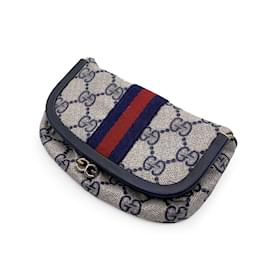 Gucci-Vintage Blue Monogram Canvas Mirrored Cosmetic Case-Blue