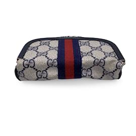 Gucci-Vintage Blue Monogram Canvas Mirrored Cosmetic Case-Blue