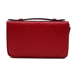 Gucci-Gucci Microguccissima Double Zip Travel Wallet Leather Other 395474 in Excellent condition-Red