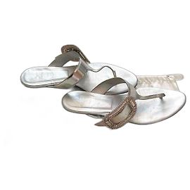 Roger Vivier Silver Leather Sandals 40 Silvery