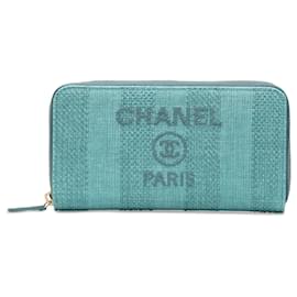 Chanel-Carteira Continental Chanel Blue Tweed Deauville-Azul