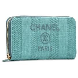 Chanel-Carteira Continental Chanel Blue Tweed Deauville-Azul