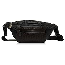 Bottega Veneta-Bottega Veneta Black Intrecciato Nylon Belt Bag-Other,Dark brown