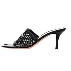 Gianvito Rossi-Gianvito Rossi Mesh Net Slide Sandals in Black Leather-Black