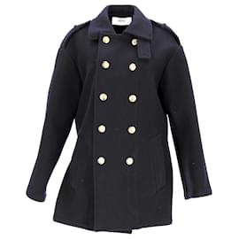 Céline-Celine lined-Breasted Coat in Navy Blue Wool-Blue,Navy blue