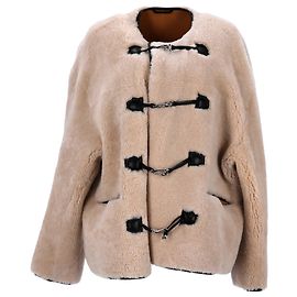 Totême Toteme Teddy-Verschlussjacke aus cremefarbenem Lammfell Weiß Roh