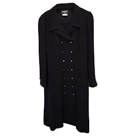 Chanel-Chanel vintage 1996 Abrigo con solapa de pico y botonadura forrada en lana negra-Negro