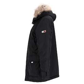 Tommy Hilfiger-Mens Fur Trim Hooded Parka-Black