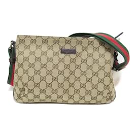 Gucci-GG Canvas Web Strap Messenger Bag  189749-Brown