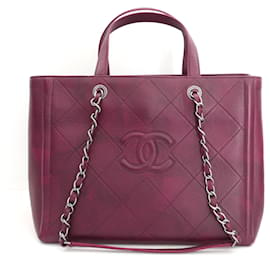 Chanel-Chanel Grained Deerskin Shopping Bag Ox Blood-Dark red