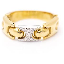 Autre Marque-Articulated Ring in Bicolour Gold and Diamonds.-Golden