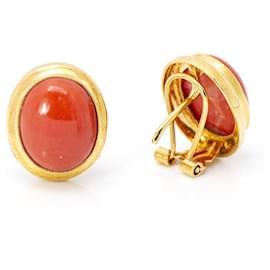Autre Marque-Antike Ohrringe aus Gelbgold und Koralle.-Golden,Koralle