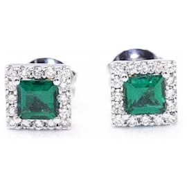 Autre Marque-Gold and Emerald Earrings.-Dark green