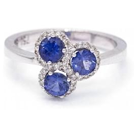 Autre Marque-TRIO Sapphire and Diamond Ring.-Navy blue