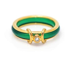 Autre Marque-Anillo de Oro con Agata y Diamante.-Dorado,Verde