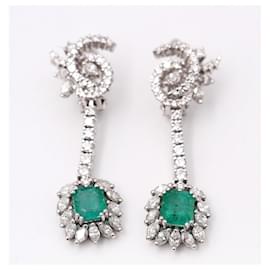Autre Marque-LYCEE emerald and diamond earrings.-Green