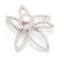 Autre Marque-Gold Flower and Pearl Pendant.-Pink