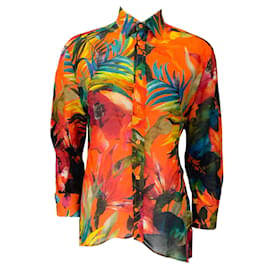 Autre Marque-Blusa de lino con estampado multicolor naranja de Ralph Lauren Collection-Multicolor