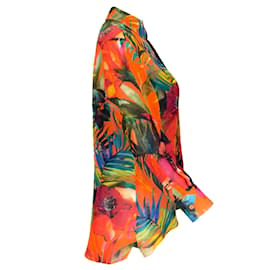 Autre Marque-Ralph Lauren Collection Blouse en lin à imprimé tropical multicolore orange-Multicolore