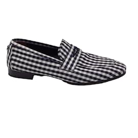 Autre Marque-Bougeotte Noir / Chaussures plates blanches en toile à imprimé écossais / Loafers-Noir