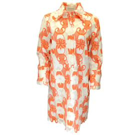 Autre Marque-Etro Ivory / Orange Embroidered Lace Dress-Orange