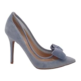 Autre Marque-Valentino Light Blue Velvet and PVC Pointed Toe Dollybow Pumps-Blue