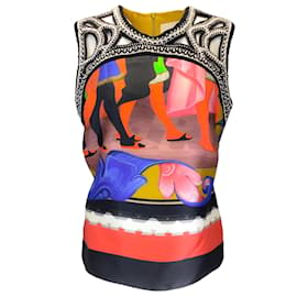 Autre Marque-Peter Pilotto Multicolored Embroidered Printed Sleeveless Silk Blouse-Multiple colors