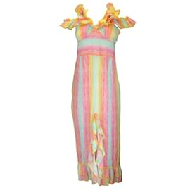 Autre Marque-Gul Hurgel Pink / Yellow Multi Ruffled Linen Midi Dress-Multiple colors