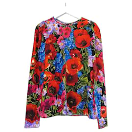 Dolce & Gabbana-Blusa de seda com estampa de papoula Dolce & Gabbana.-Multicor