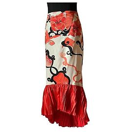 Saia sereia estampada ROBERTO CAVALLI com fundo branco e cores vermelho e preto, Branco