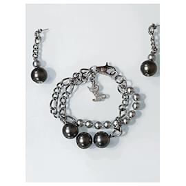 Dolce & Gabbana-Rare set DOLCE & GABBANA steel bracelet earrings anthracite gray stones-Silvery