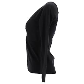 Autre Marque-Max Mara Studio V-Neck Long Sleeve Top in Black Viscose-Black