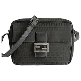 Fendi-Fendi Camera shoulder bag in black Zucchino canvas-Black